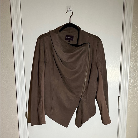 Vigoss Jackets & Blazers - Vigoss Size L Chocolate Brown Suede Asymmetrical Zip Jacket